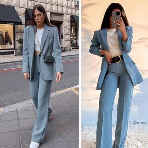 NEW Zara Boyfriend Fit Blazer Jacket Blue